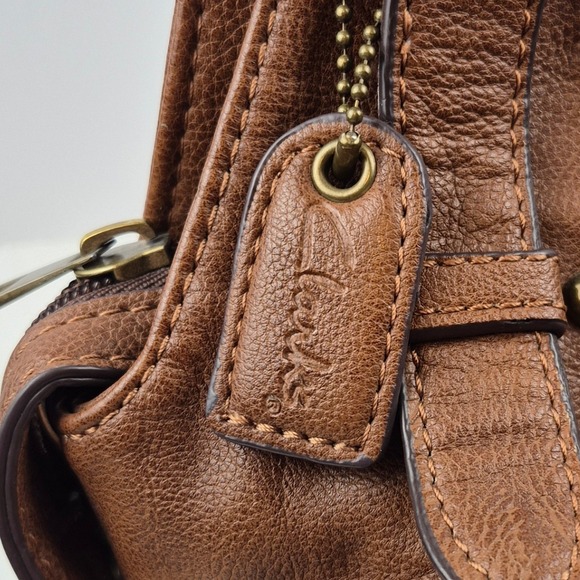 Clarks Brown Faux Leather Shoulder Bag Purse Leopard Lining Multi Pocket Satchel - Picture 5 of 16